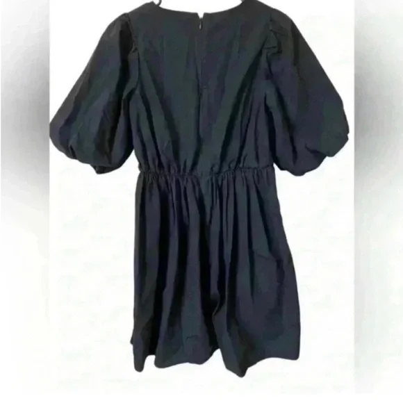 Madewell Poplin Crewneck Bubble-Sleeve Mini Dress Black - Picture 5 of 9